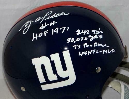 Y. A. Tittle autographed New York Giants TK kaciga pune veličine sa statistikom - JSA autographed NFL Helmets