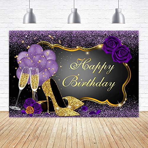 Aperturee 6x4FT Sweet Purple Happy Birthday Backdrop Rose Shiny Sequin visoke potpetice šampanjac zlatni