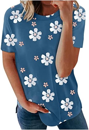 Teen Girls Crewneck vrhovi bluze majica Majica kratkih rukava boja blok Ispis labavi fit prugasti ljetni
