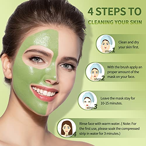 Maska za lice od gline od zelenog čaja, LIVYUYAO maska od zelene gline sa vulkanskim blatom, maska za uklanjanje mitesera za duboko pranje, maska za čišćenje lica za bore, mitesere, Pore, akne