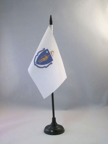 AZ zastava Masačusetts zastava tablice 4 '' x 6 '' - američka država masačusetts zastava stola 15 x 10 cm - crna plastična stick i baza