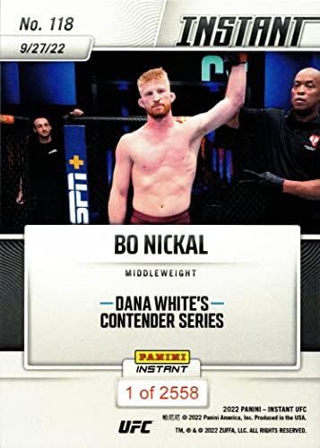 2022 Panini Instant UFC # 118 BE Nicclal Rookie kartica - napravljeno samo 2.558
