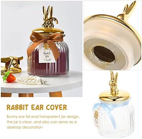 Amosfun Uskršnja Staklena Tegla Bunny Clear Cookie Jar Rabbit Ear Snack Kanister Uskršnji Bomboni Jar Kanister Kafe U Zrnu Čaj Caddy Posuda Za Čaj