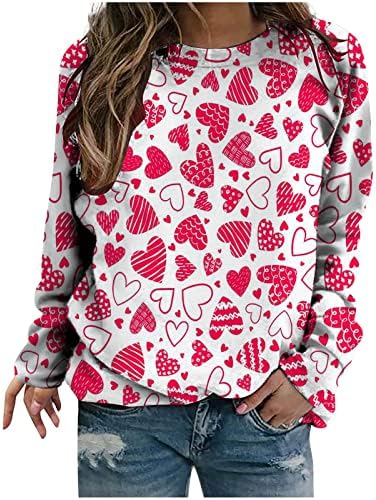 Ljubavna srčana majica za žene Dugi rukav Valentinovo pulover vrhove pada modna praznična posada TUNIC Dukserica