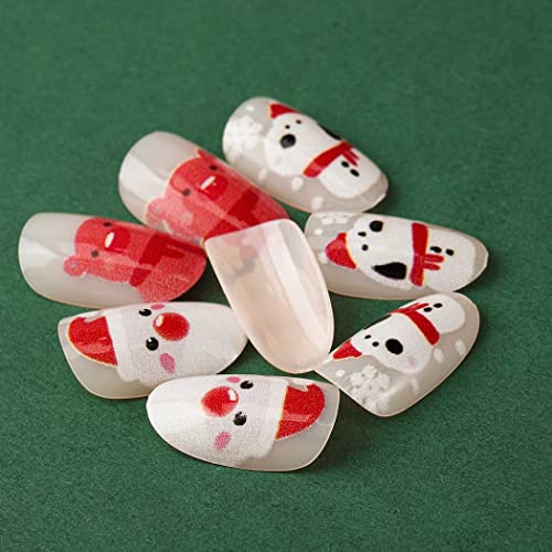 Outyua kratka Božićna presa na noktima badem sjajni slatki Snownman lažni nokat s dizajnom akril lažni nokti se lijepe na umjetni nokat za žene