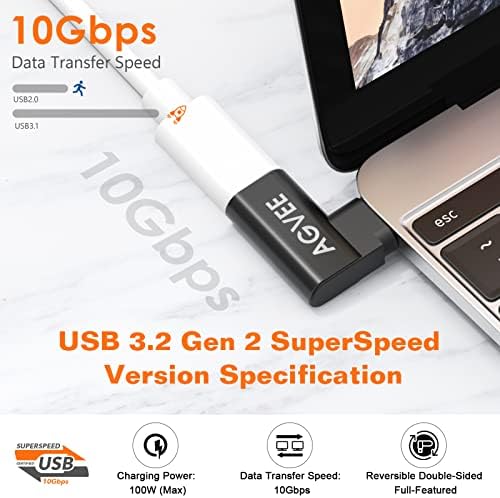 Agvee [4 paket] Takvan USB-C muški do USB-C Ženski adapter Converter Video Tip-C 10G Extension Spojnik konektor, crni