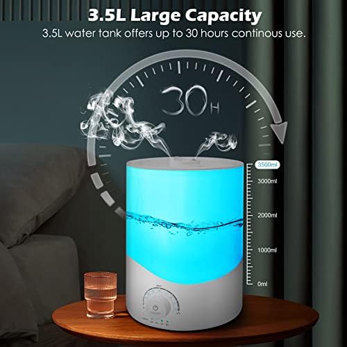Cool magl Humidifier za spavaću sobu: 3.5L Esencijalni difuzor ulja sa daljinskim upravljačem Vrhunski isparivač ultrazvučnoj zraku za kućni ured