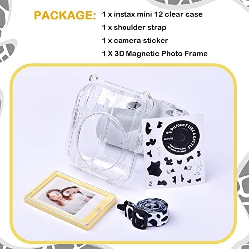 Hiyqin instax mini12 futrola/Polaroid mini 12 futrola, zaštitna prozirna futrola za Fujifilm Instax Mini 12 kamera kristalno tvrdi poklopac sa naramenicom, naljepnicom kamere i prozirnim 3d magnetnim okvirom za fotografije