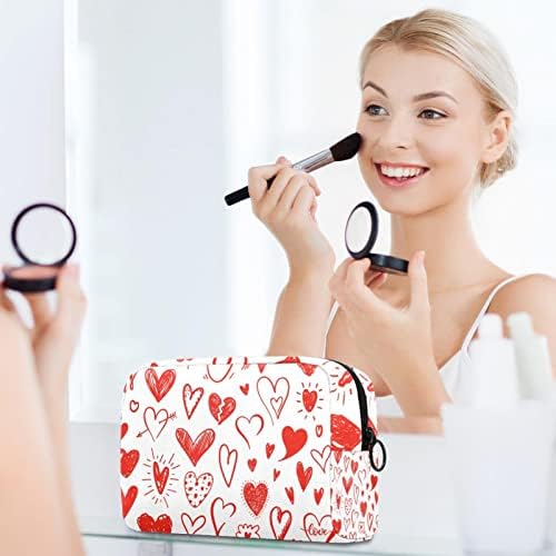 Viseća turistička toaletska torba, prenosivi organizator šminke, kozmetički držač za set četkica, crveno srce doodle