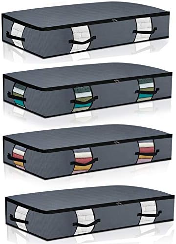 Hercugioftovi Izuzetno pod krevete za pohranu sa krevetom [4pack] Krpom za pranje ispod spremišta za pohranu sa ojačanim ručicama Snažni patentni patentni zatvarač za patentni zatvarač Organizator za spavaće sobe, sa jasnim prozorom