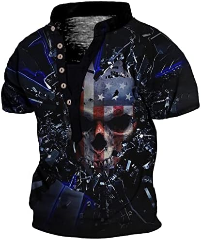 T Shirt muškarci muške Američki 4 jula nezavisni dan 3D Print Henley T Shirt dugme kratki rukav