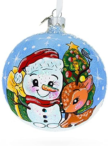 Snjegović i beba Jelena prvi Božić Glass Ball Božić Ornament 4 inča