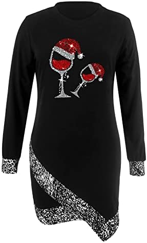 Pimoxv vinske božićne haljine za žene Glitter Wrap Hem Bodycon Slim Fit Holiday haljina Crewneck Dugi rukava