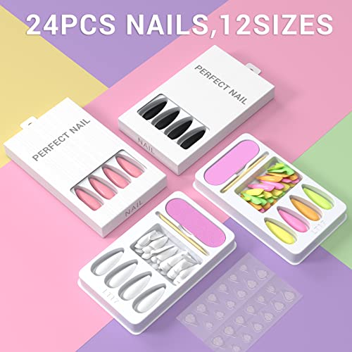 MelodySusie Press On Nails, 24 kom Black Press On Nails Long for Women Stick on Nails with Jelly