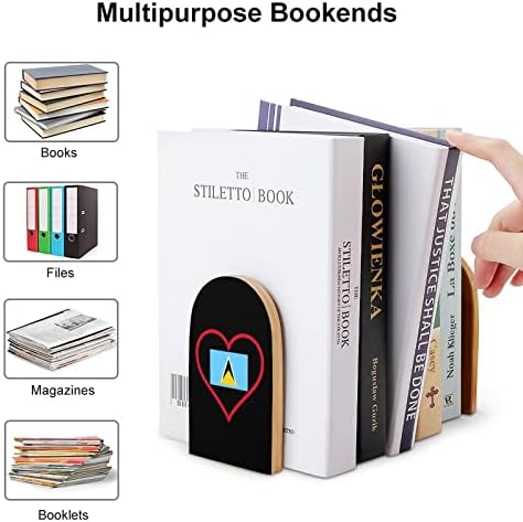 Volim Lucia Red Heart Wood Bookends Non-Skid dekorativni držač knjiga Book Stop police za teške knjige