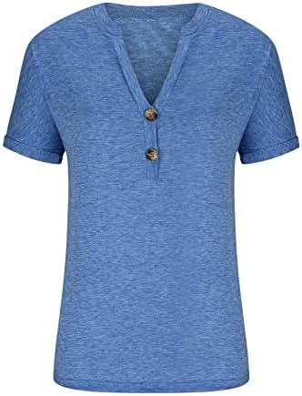 Ženske ljetne Henley majice V vrat dugme za majicu vrhovi smotajte kratke rukave tunike Tees poslovne uzročne labave bluze