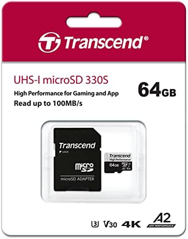 Transcend 64GB MicroSDXC 330S 100MB / s memorijska kartica visokih performansi za igranje, pametne telefone i kamere sa Goram čitačem