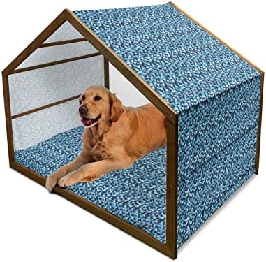 Ambesonne apstraktna drvena kuća za pse, moderni savremeni geometrijski dizajn sa prugom poput podebljanih granica u plavim tonovima, unutarnjim i vanjskim prijenosnim odgajivačkom odgajivača sa jastukom i poklopcem, 2x-velik, višebojni, višebojni