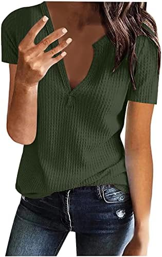 Košulja dame kratki rukav pamuk dubok V izrez Basic Loot Fit opuštena fit casual top košulja za teen djevojke J8