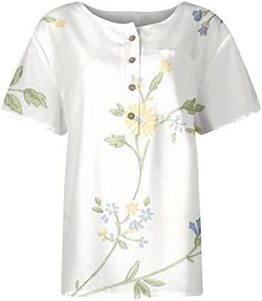 Ženske proljetne košulje casual modne pamučne posteljine tiskane majica s kratkim rukavima, S-4XL