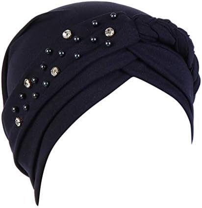 Rastezljivi biserni Turban za žene pletena Hemo kapa sa kapicom elastična Vintage pokrivala za glavu ženske unaprijed vezane muslimanske marame