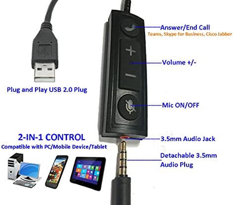 KEMEILE USB slušalice/3.5 mm kompjuterske slušalice sa mikrofonom za poništavanje buke i kontrolom