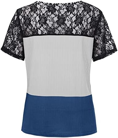 Ženska čipkaste patchwork kratki rukav letnji vrhovi casual okruglog vrata labav fit majica Bluza Elegantni