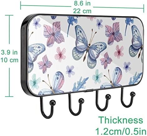 Cvijeće akvarelora leptira za ispis kaput nosač zida, ulazni nosač kaputa sa 4 kuka za kaput kaputi za ručnik torbica haljina kupaonica ulazi u kupaonicu