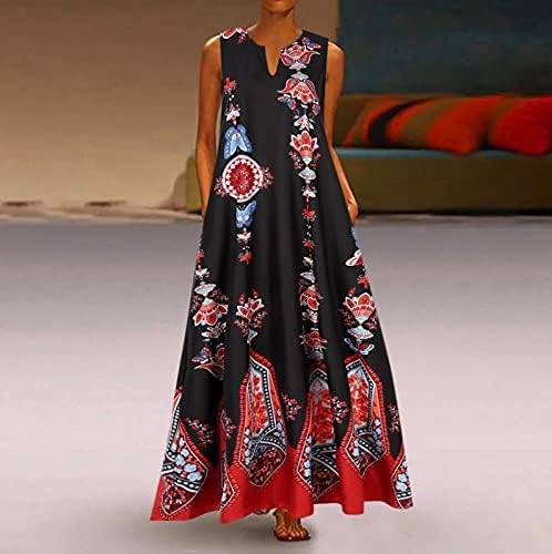 Fragarn Maxi haljina za žene 2022 Bohemia Ležerne prilike za ispis Vrhunska haljina Ljetni trendi etnički print labavi fit ljuljačka duga haljina