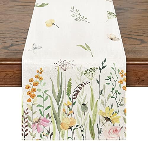 Siilues Spring Summer table Runner, Flower Spring Summer Table Decorations Clourful Summer Runner for Table season Summer Holiday Decor for Indoor Outdoor Dining Table Decorations