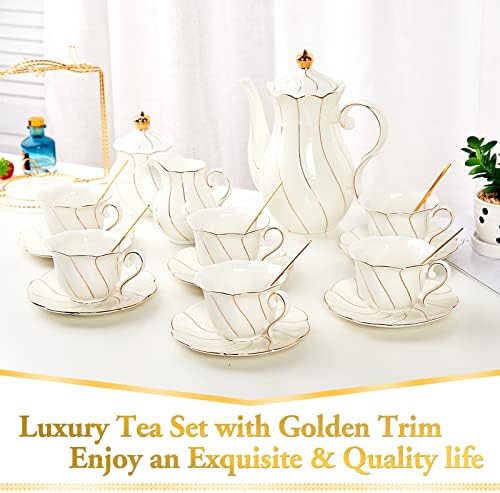 DUJUST 22 kom bijeli Porculanski Set za čaj za 6, luksuzni set šoljica za čaj/kafu u britanskom stilu