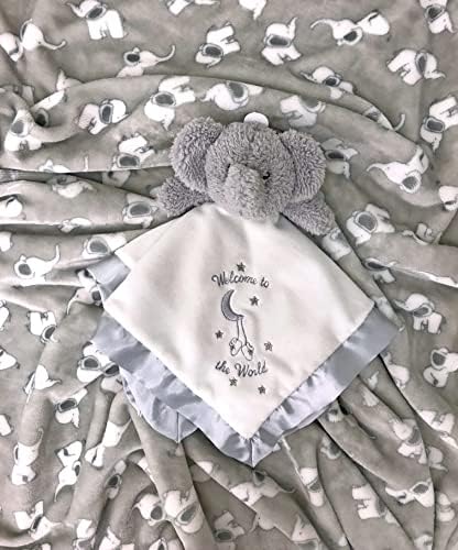 Malo me plišano zveckanje beba čvrsto se priključi sa vezom i satenom, bijelim i sivim slonom
