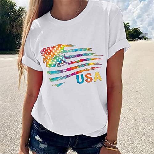 Crewneck T majice za dame Jesen Ljetni kratki rukav USA zastava Grafički poklon Kawaii Funny Blues Majice