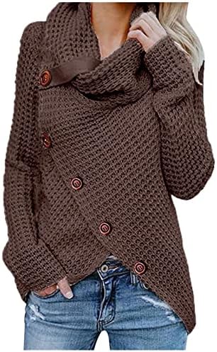 Ženski džemperi za kornjače, žene Chunky kabl pletene pulover Dumper Dugme dugih rukava dolje