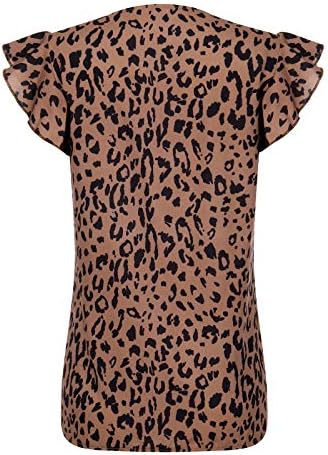 Uikmnh Žensko ljeto Flounce Casual Tees Opuštani fit leteći rukavi kratki rukav Leopard top košulja