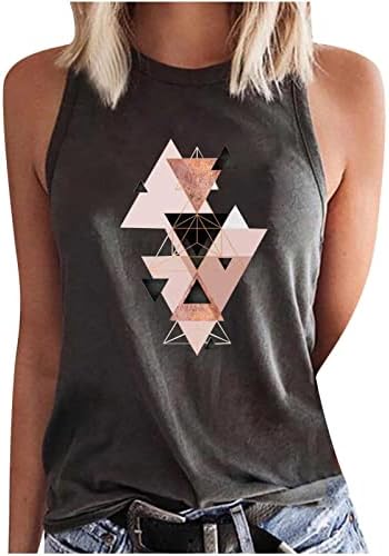 Vrhovi grafičkih rezervoara za žene za žene Ljetne casual labave majice bez rukava geometrijski tiskani okrugli vratovi