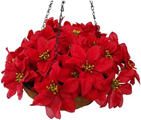 Božić Ukras Cvijet Lanac Viseća Korpa Saksija Umjetni Cvijet Crvena Svila Cvijet Poinsettias