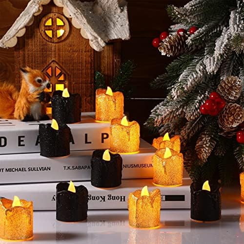 24 pakovanja zlatnih svjetlucavih LED Tealights sa kapanjem voska dizajn crne sveće bez plamena na baterije