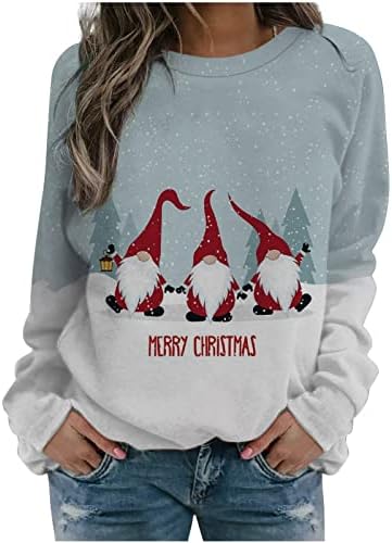 Božić duge rukave majice za žene šareni Santa T-Shirt Jelena Print Božić Crewneck Duks pulover Tops
