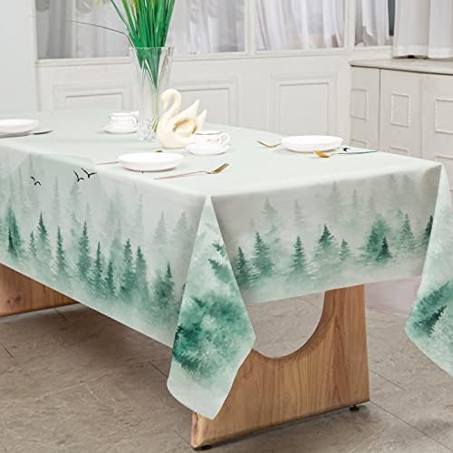 Anydesign pravokutnik stolnjak zeleni magloviti šumski stolnjak 60 x 104 inča akvarel šumsko drvo stolnjak periva šumski pokrivač za stol za kućni piknik za odmor za večeru ukras za ukras