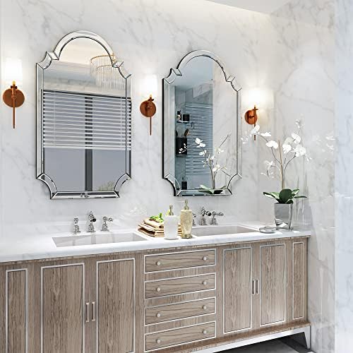 Chende Veliko lučno zidno ogledalo, 33.5 X 21.6 ogledalo za kupatilo sa staklenim ivicama, moderno zidno ukrasno ogledalo za elegantan dnevni boravak, trpezariju, spavaću sobu