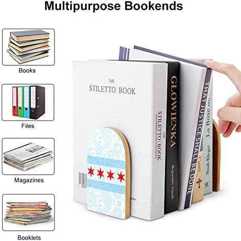 Chicago Paisley Zastava Drvena Bookends Non-Skid Book Stands Book Holder Book Ends Podržava Police Za Knjige Decor 1 Par