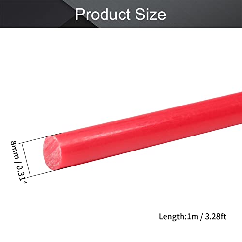 Othmro 1kom plastična okrugla šipka 0,31 inča prečnika 39 inča, Crvene Polioksimetilenske šipke inženjerske plastične okrugle šipke za DIY Craft alat, učvršćenja bez mrlja