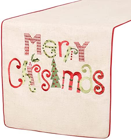 VOGUSON Božić vezeni stol trkač sa crveno zeleno Sretan Božić posteljina rustikalni komoda šal za odmor Party dekor pravougaonog 15x69 inča
