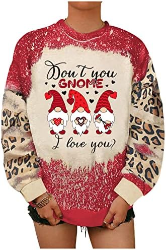 Shusuen Valentinovo štampana dukserica za žene meke i udobne osnovne pulover Crewneck kapuljače s Leopard printom