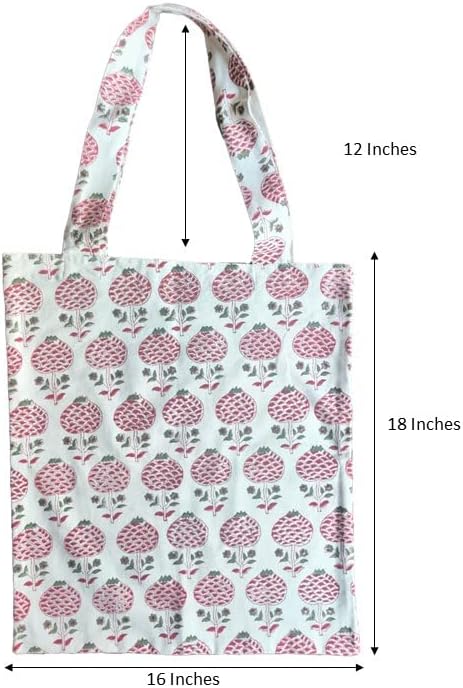ATOSII Handblock Print Canvas Tote za višekratnu upotrebu torba za kupovinu namirnica, slatka torba za plažu pamuk 18 Dužina X 16 širina