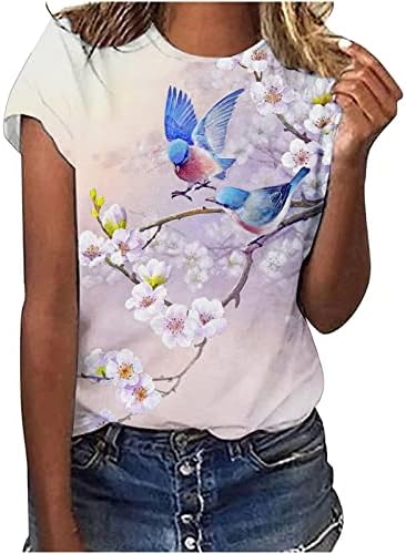 Teen Girls Crew vrat pamuk ptica cvjetna grafička casual bluza za žene za žene Ljeto jesen en en