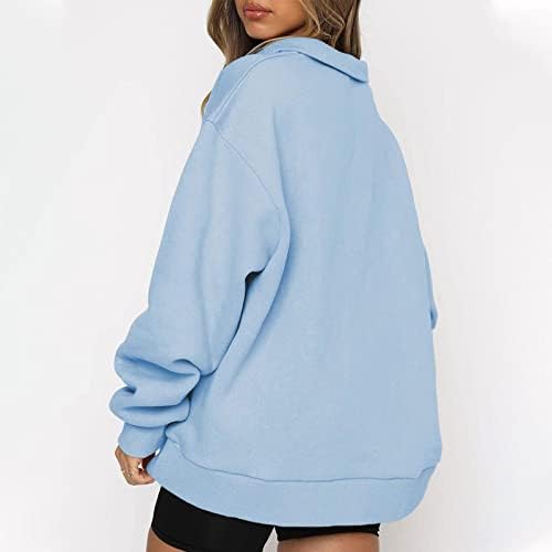 Sinzelimin ženska modna dukserica čvrsta boja patent zatvarač gore rever s dugim rukavima labavi povremeni pulover Sportske majice Bluze