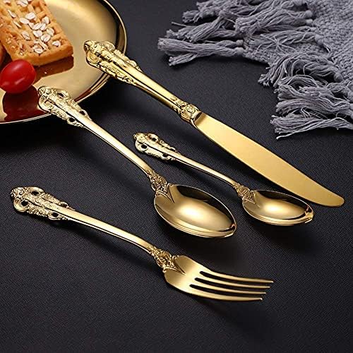 Set pribora za jelo sa zlatnim koferom elegantan rezbareni Set posuđa od nehrđajućeg čelika nož viljuška kašika