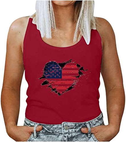 Ženske majice bez rukava Dan nezavisnosti Američka zastava Cisterna za zastavu Labavi simpatični tiskani tee vježbanje sportskih atletske majice